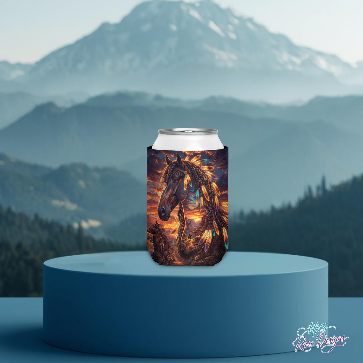Sunset Spirit Feather Horse Can Cooler / Koozie