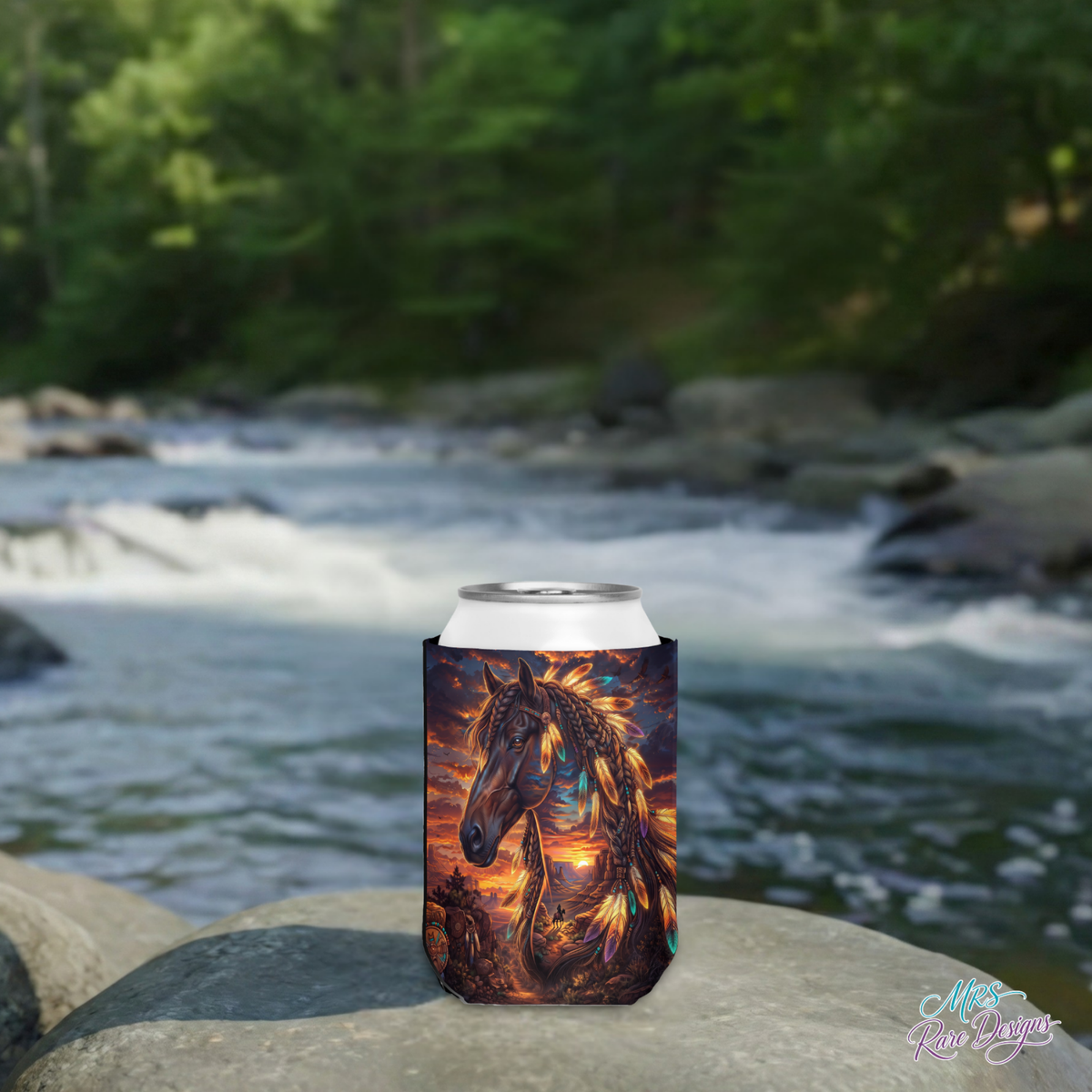 Sunset Spirit Feather Horse Can Cooler / Koozie