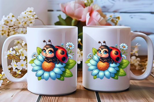 🌸 Ladybug Bloom Ceramic Mug Collection – Double-Sided Delight