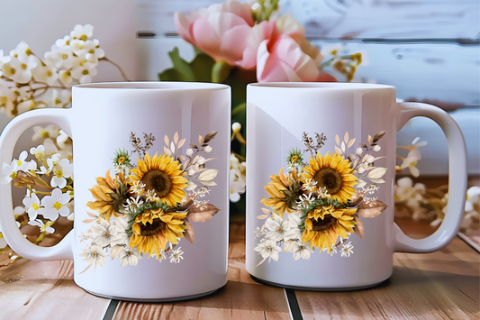 Golden Harvest Mug Collection – Rustic Sunflower Blooms