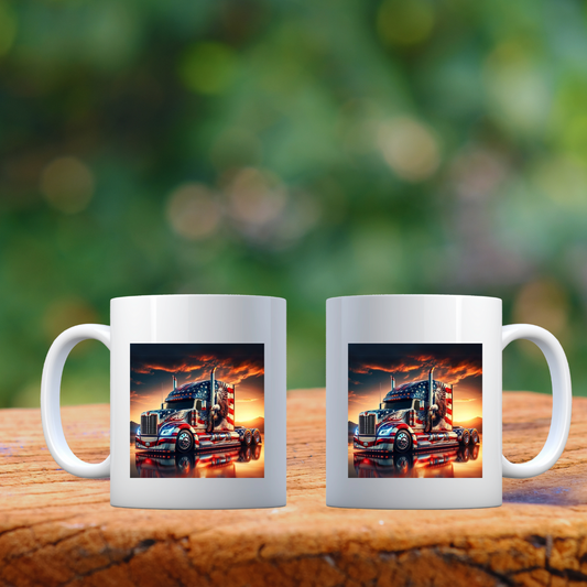 Patriotic Trucker 11oz Ceramic Coffee Mug | Image on Both Sides