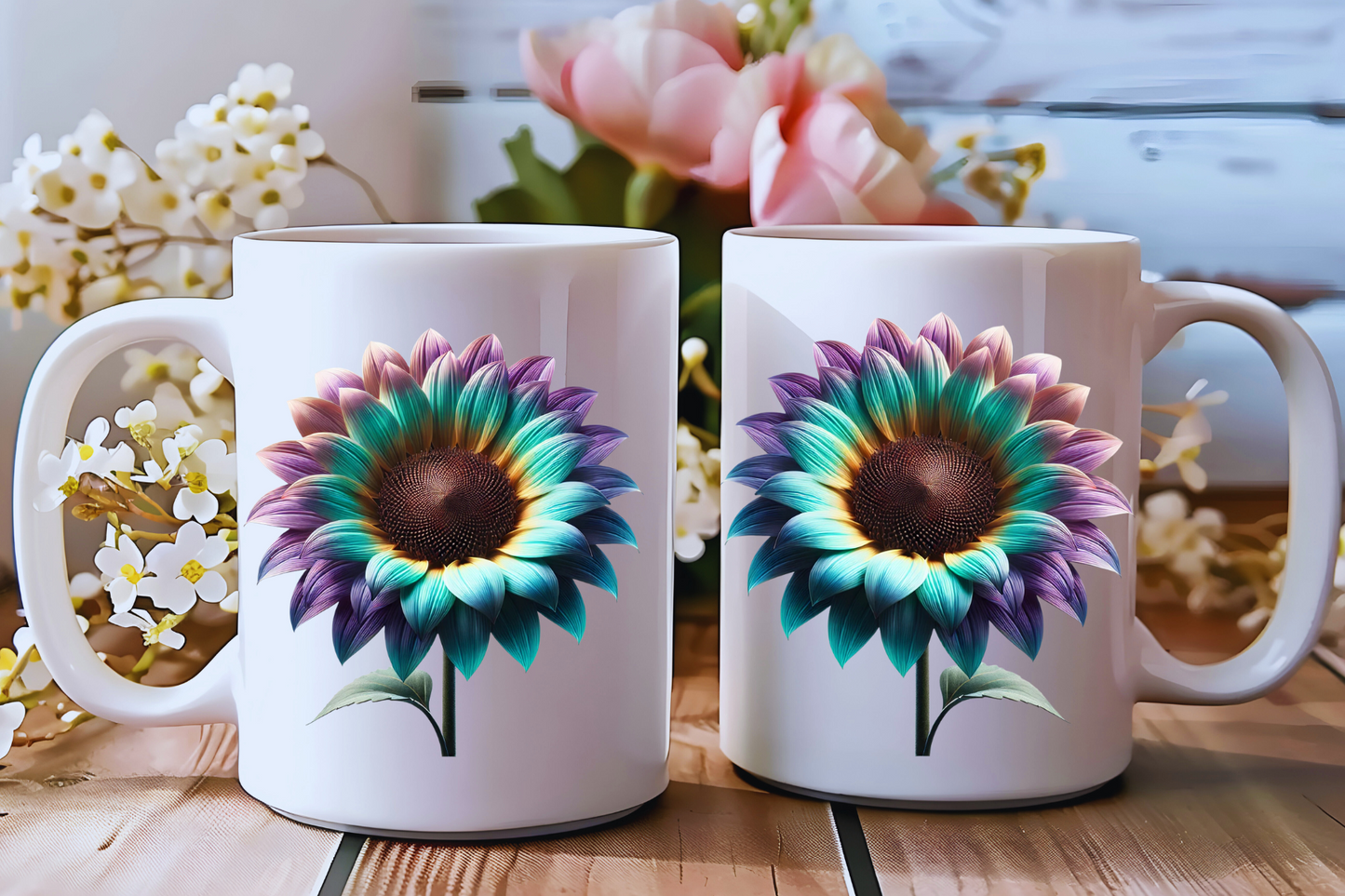 Mystic Bloom Mug Collection – Vibrant Galaxy Sunflowers