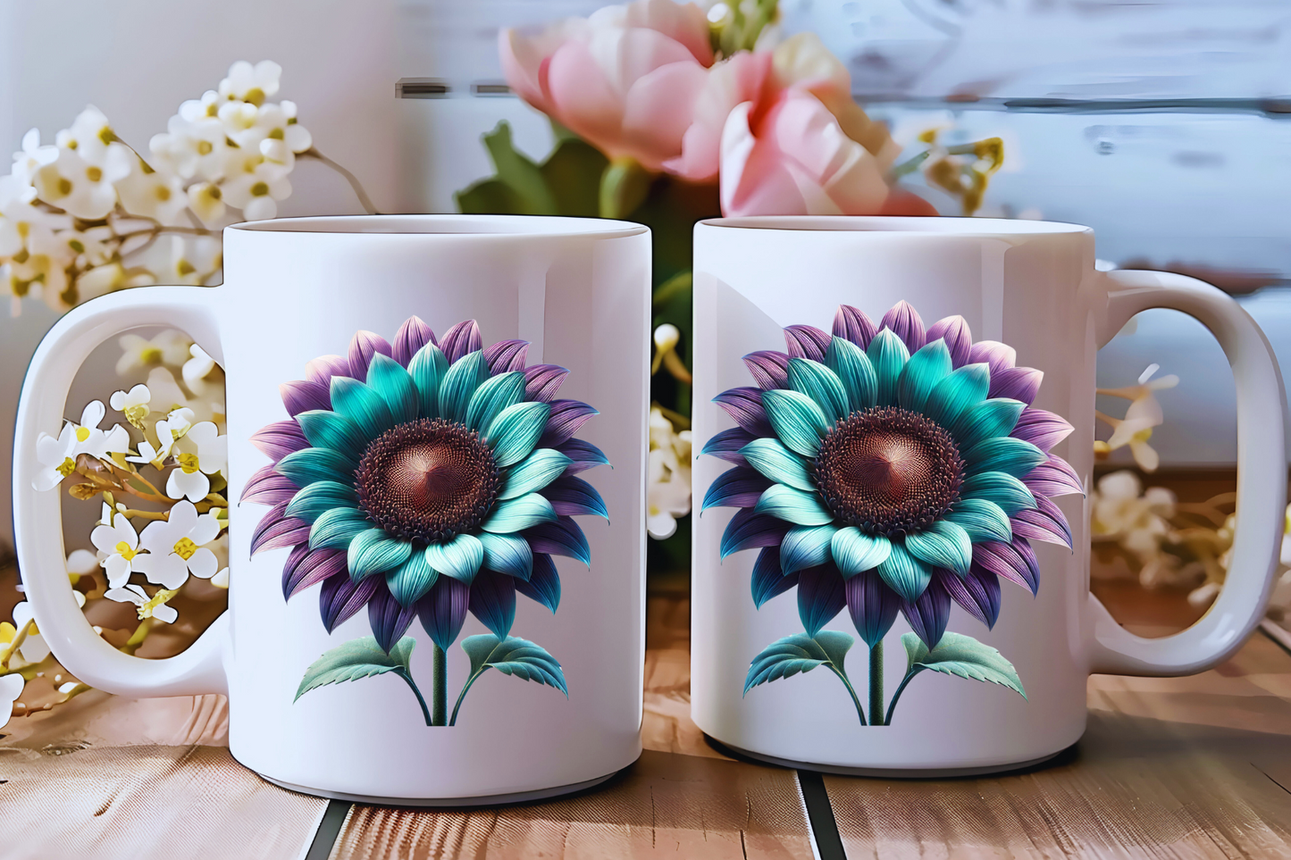 Mystic Bloom Mug Collection – Vibrant Galaxy Sunflowers