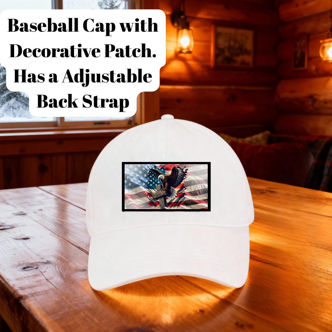 Patriotic Eagle Baseball Caps – Adjustable Back Strap with Decorative Patches