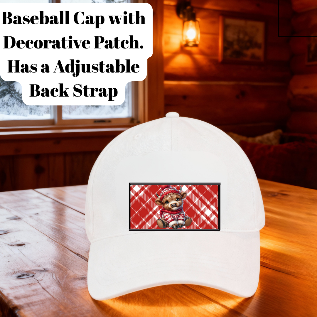Highland Cow Plaid Patch Baseball Cap – Cozy Country Style Adjustable Hat