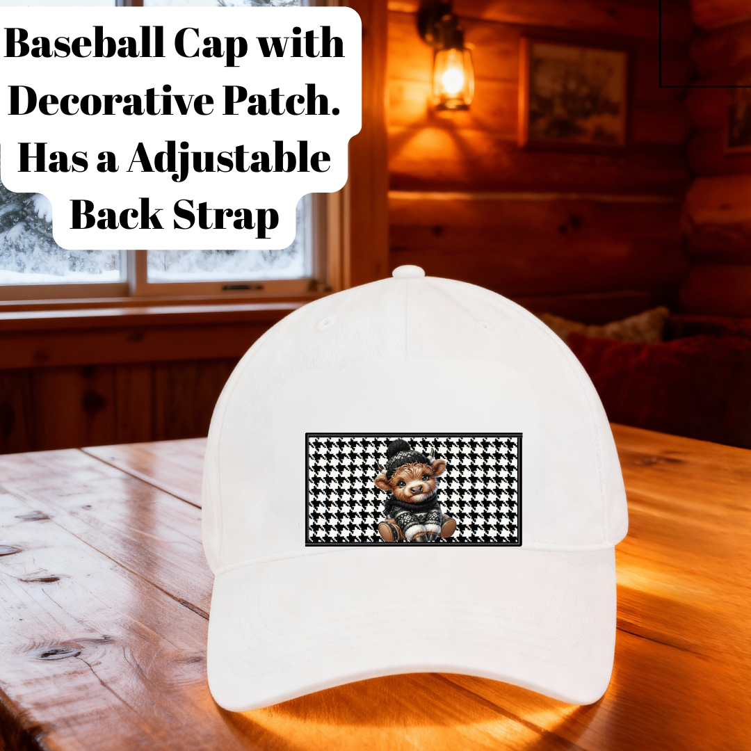 Highland Cow Plaid Patch Baseball Cap – Cozy Country Style Adjustable Hat