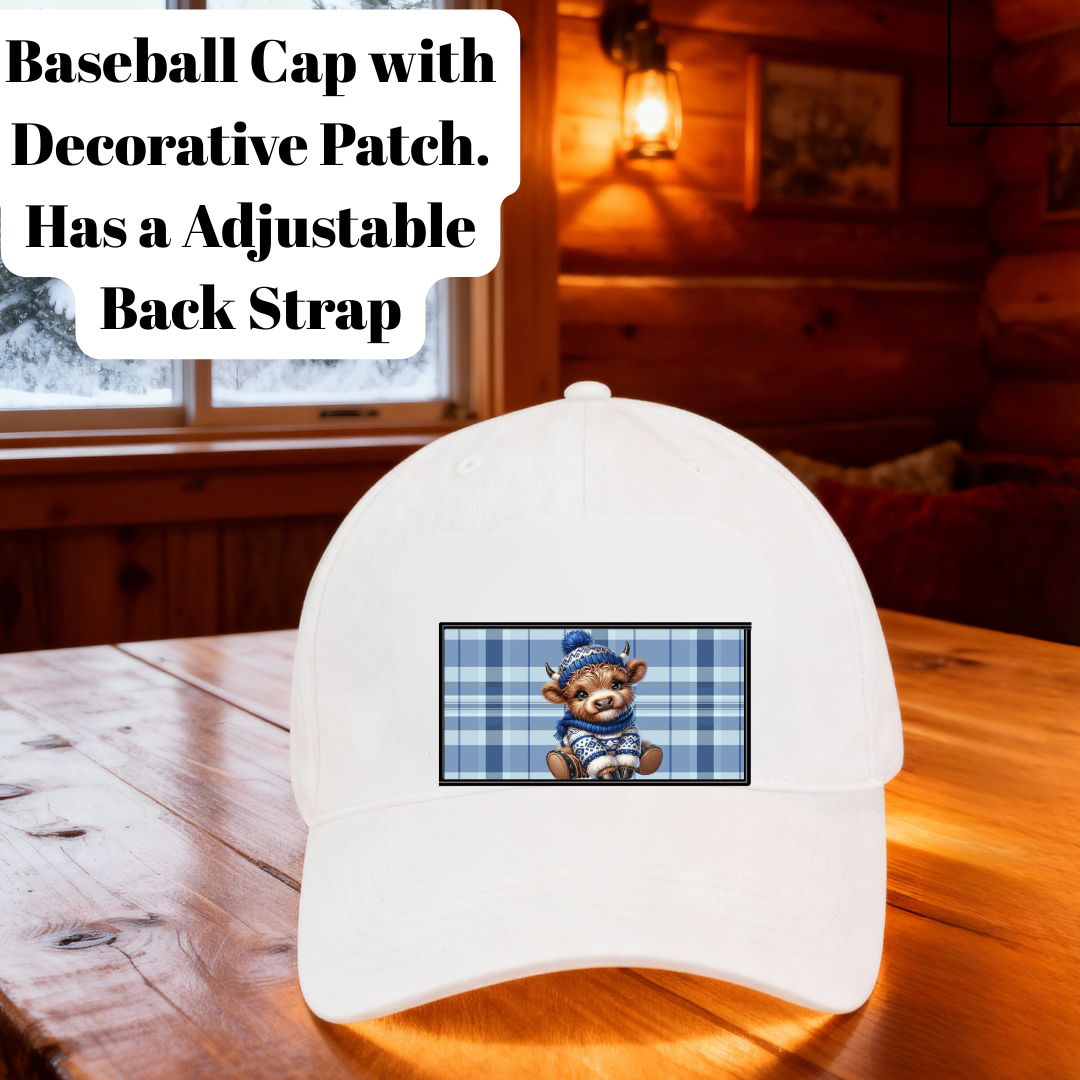 Highland Cow Plaid Patch Baseball Cap – Cozy Country Style Adjustable Hat