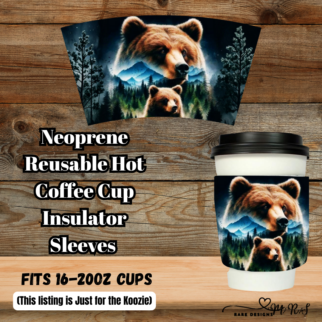 Mountain Bear Duo Neoprene Coffee Cup Sleeve — Fits 16–20oz (Sleeve Only)