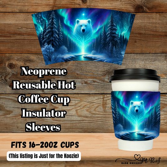 Polar Aurora Bear Neoprene Coffee Cup Sleeve — Fits 16–20oz (Sleeve Only)