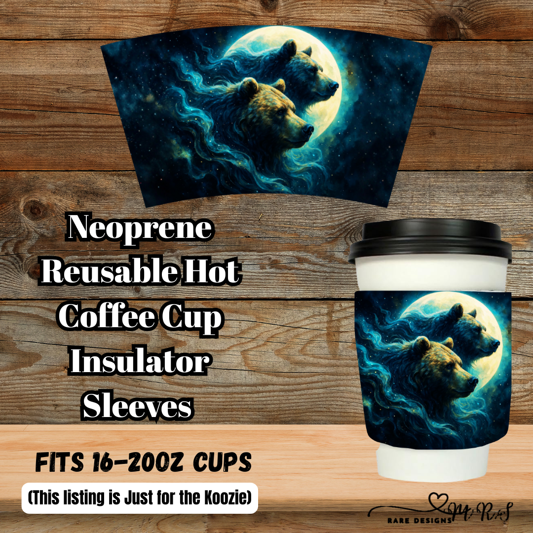 Moonlit Bear Pair Neoprene Coffee Cup Sleeve — Fits 16–20oz (Sleeve Only)