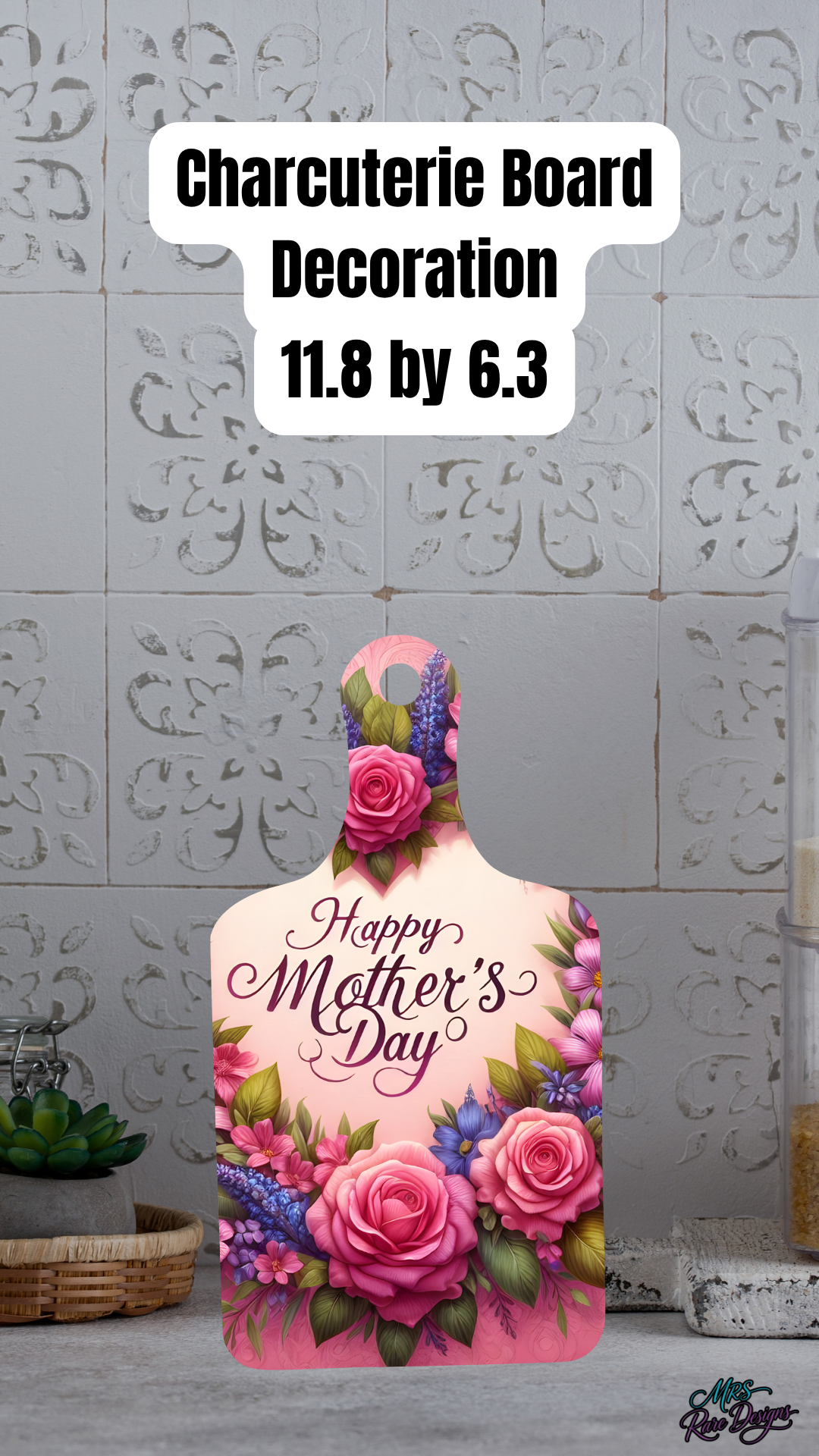Happy Mother’s Day Floral Kitchen Gift Set – Pocket Oven Mitt Gift Set & Charcuterie Board