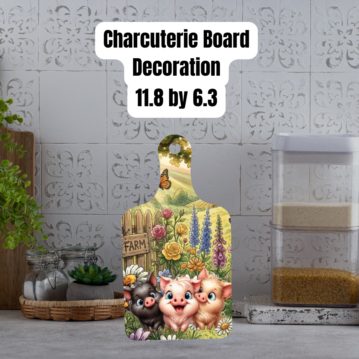 Cute Farm Piglet Kitchen Gift Set – Pocket Oven Mitt with Cookie Mix + Decorative Charcuterie Board