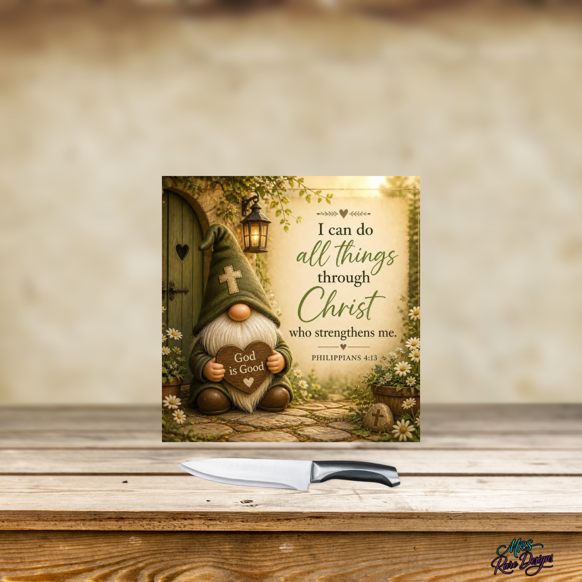 Faithful Friend" 9" Glass Cutting Board — Gnome & Scripture Kitchen Décor
