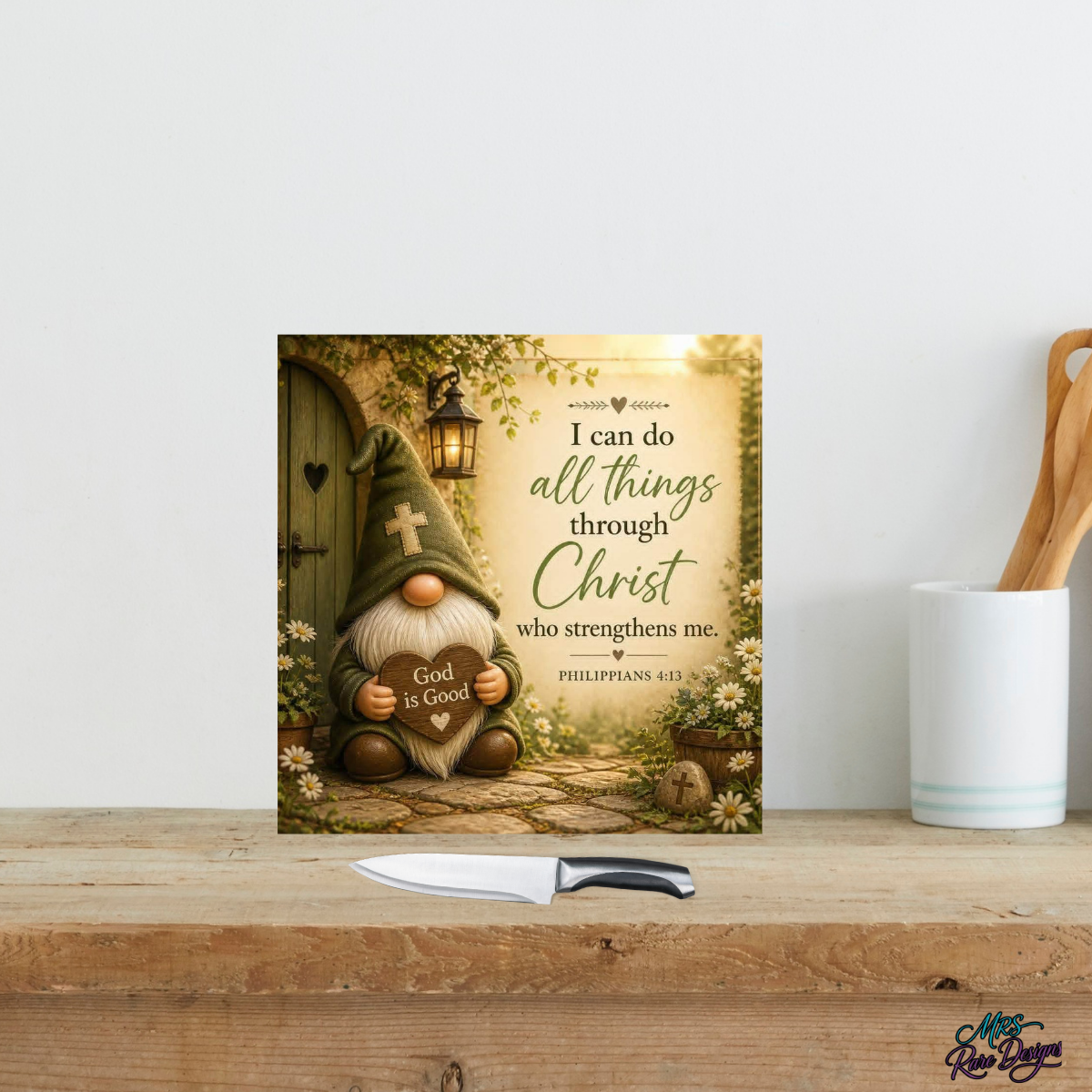 Faithful Friend" 9" Glass Cutting Board — Gnome & Scripture Kitchen Décor