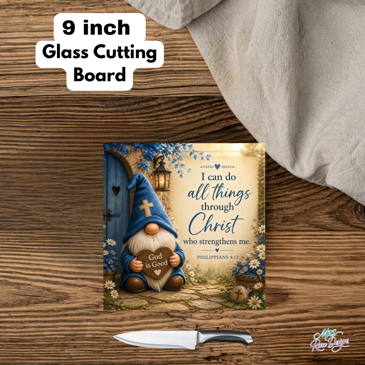Denim Devotion" 9" Glass Cutting Board — Gnome & Scripture Kitchen Décor