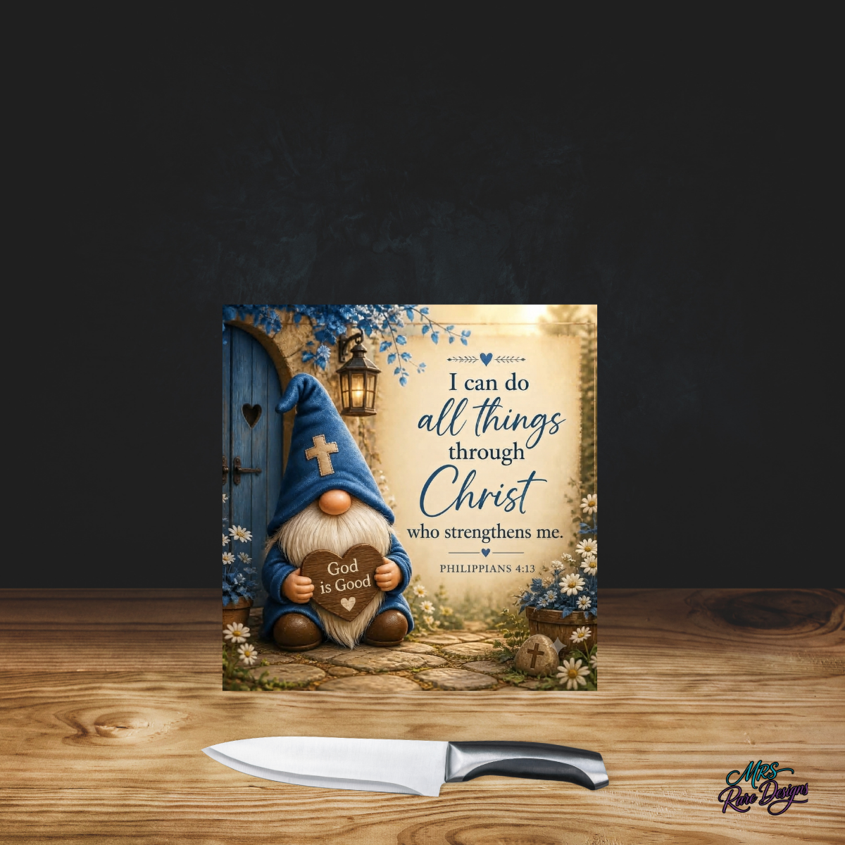 Denim Devotion" 9" Glass Cutting Board — Gnome & Scripture Kitchen Décor