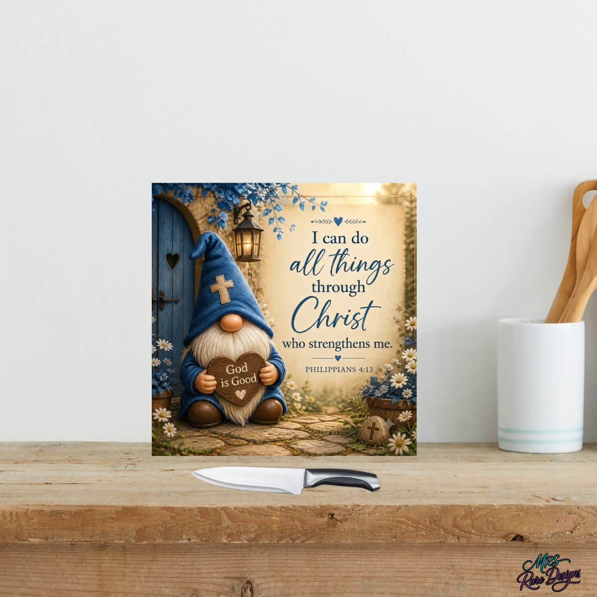 Denim Devotion" 9" Glass Cutting Board — Gnome & Scripture Kitchen Décor