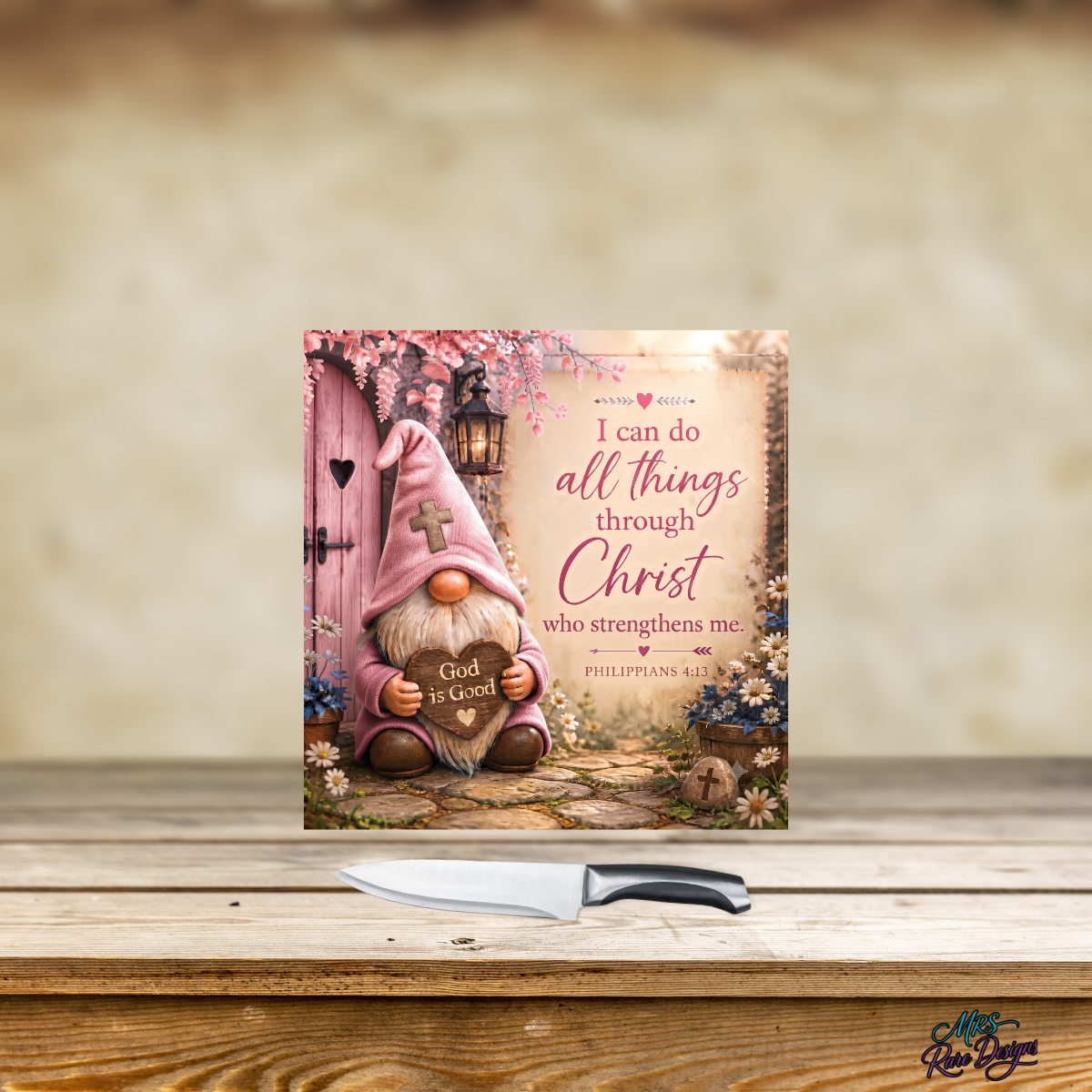 Blossoms of Faith" 9" Glass Cutting Board — Gnome & Scripture Kitchen Décor