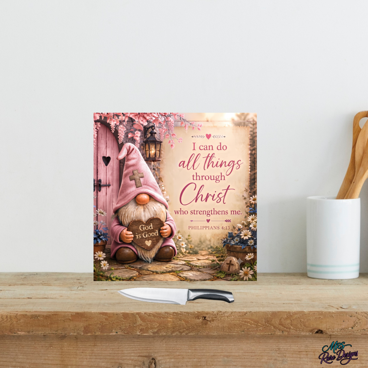 Blossoms of Faith" 9" Glass Cutting Board — Gnome & Scripture Kitchen Décor