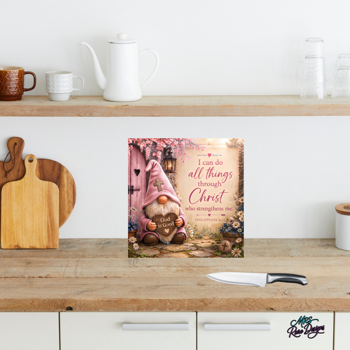 Blossoms of Faith" 9" Glass Cutting Board — Gnome & Scripture Kitchen Décor