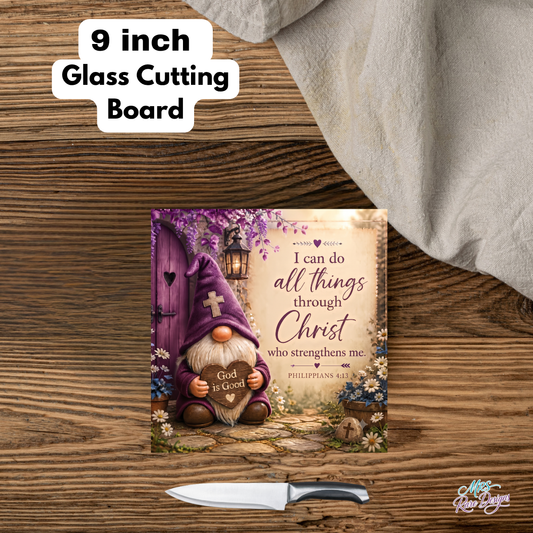 Royal Faith" 9" Glass Cutting Board — Gnome & Scripture Kitchen Décor