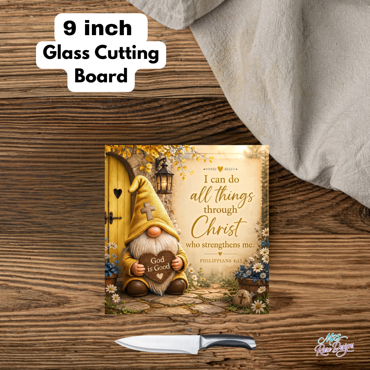 Golden Grace" 9" Glass Cutting Board — Gnome & Scripture Kitchen Décor