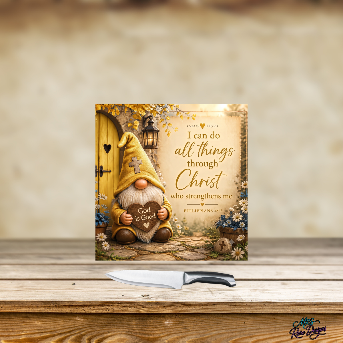 Golden Grace" 9" Glass Cutting Board — Gnome & Scripture Kitchen Décor