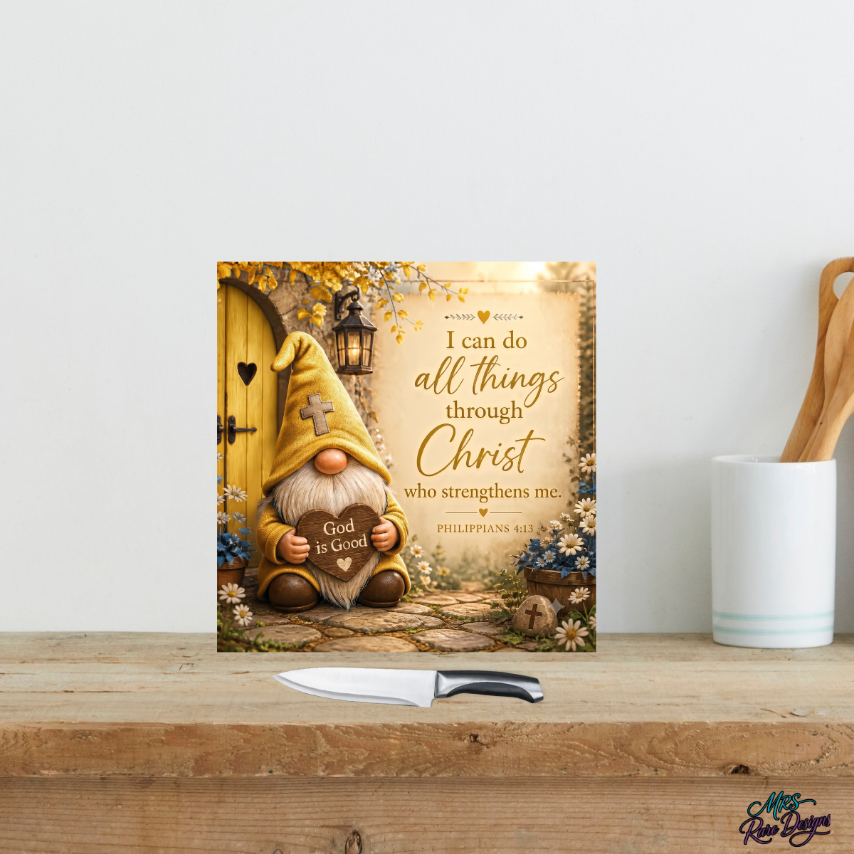 Golden Grace" 9" Glass Cutting Board — Gnome & Scripture Kitchen Décor