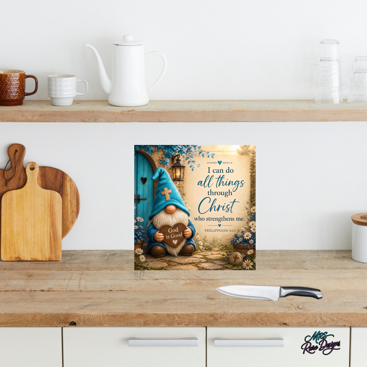 Blessed & Blue" 9" Glass Cutting Board — Gnome & Scripture Kitchen Décor