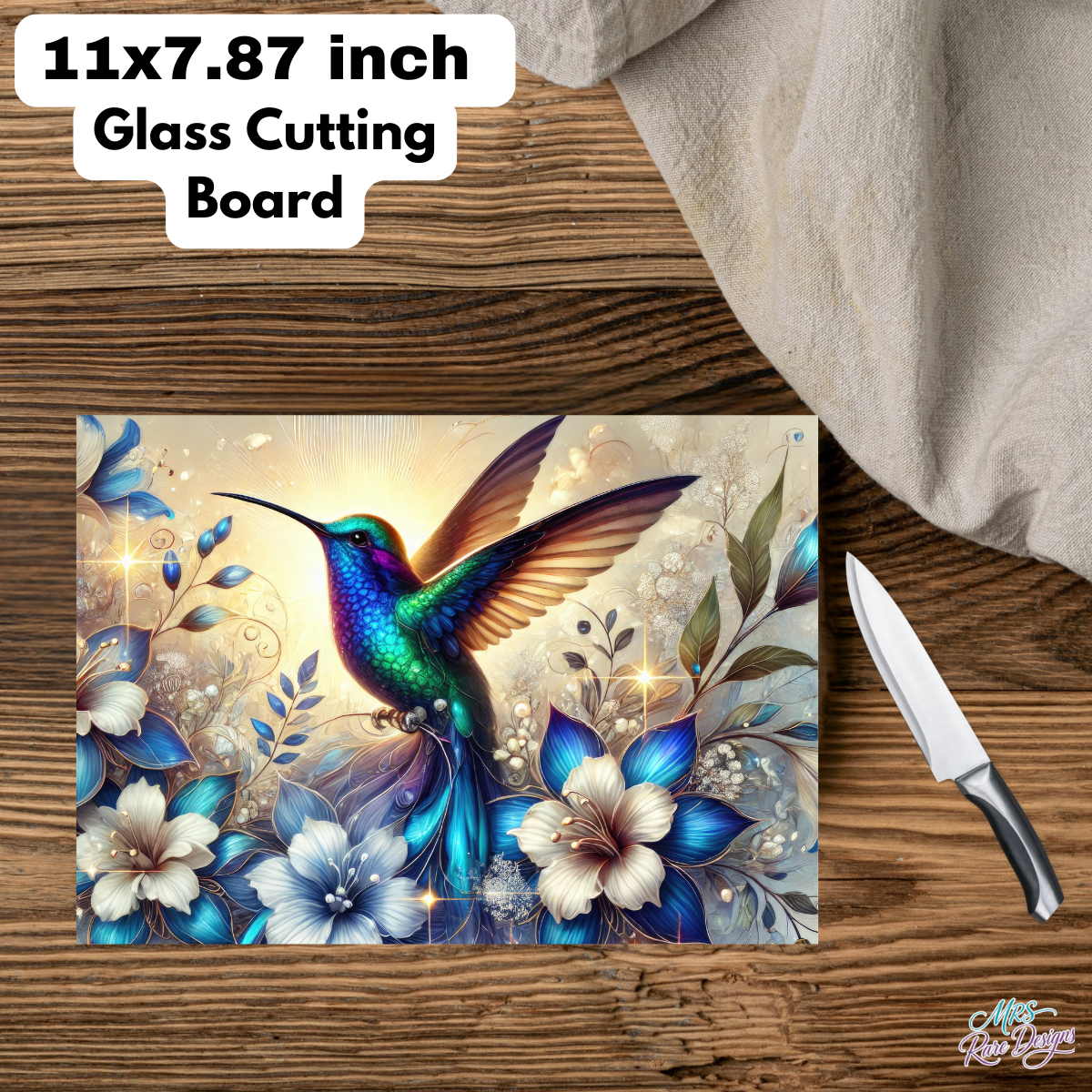 "Hummingbird's Grace" Glass Cutting Board