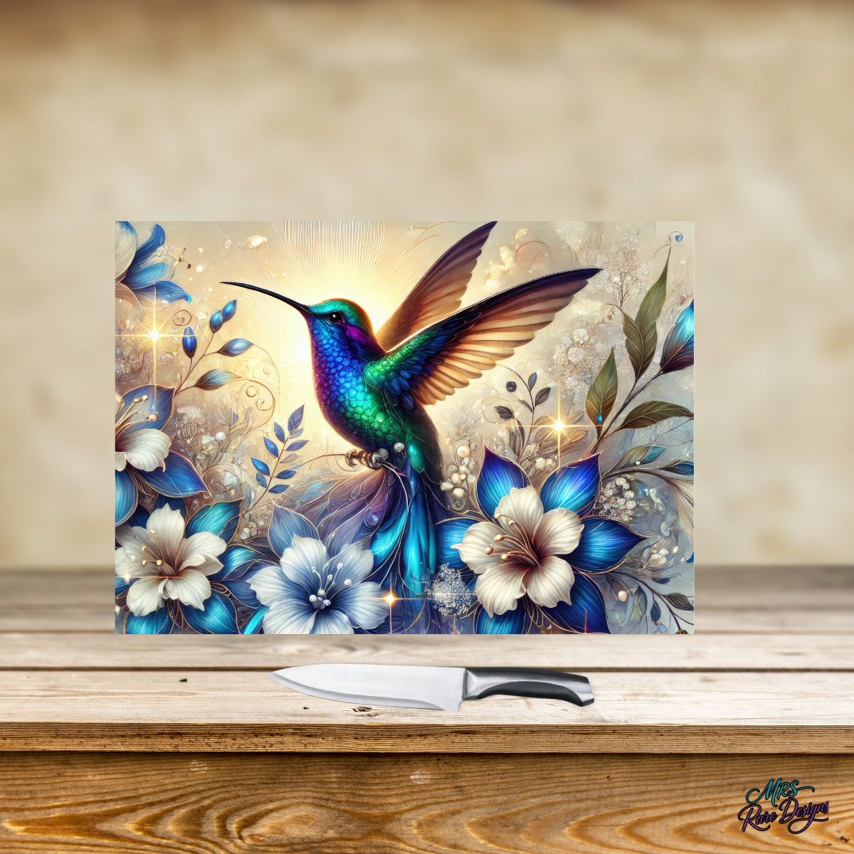 "Hummingbird's Grace" Glass Cutting Board