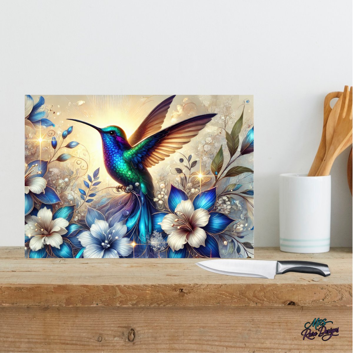 "Hummingbird's Grace" Glass Cutting Board