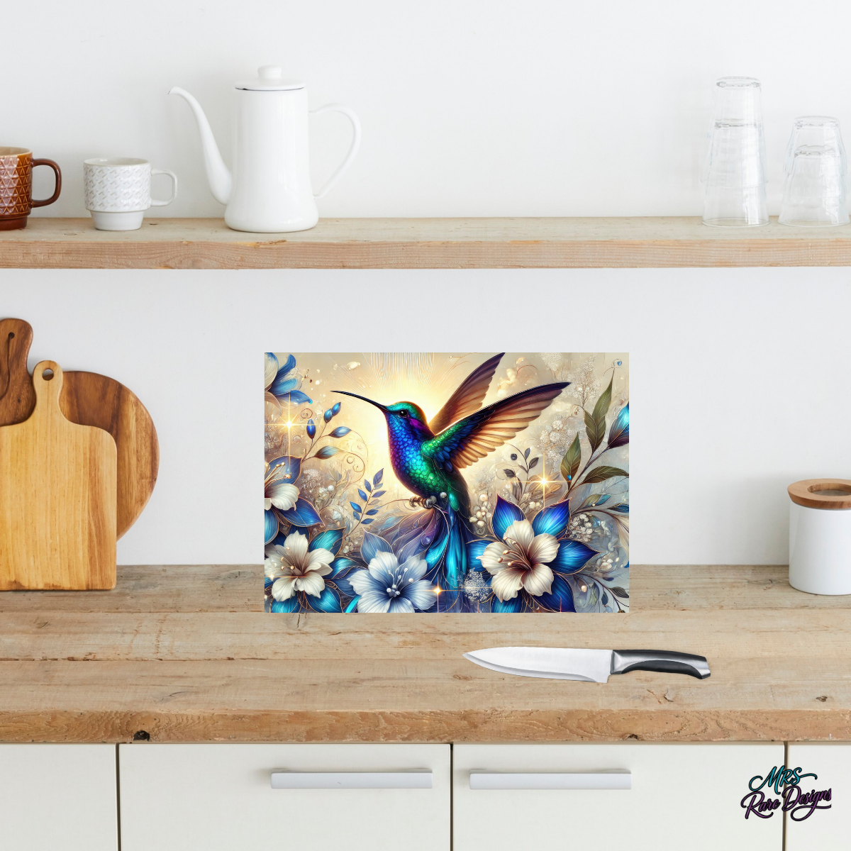 "Hummingbird's Grace" Glass Cutting Board