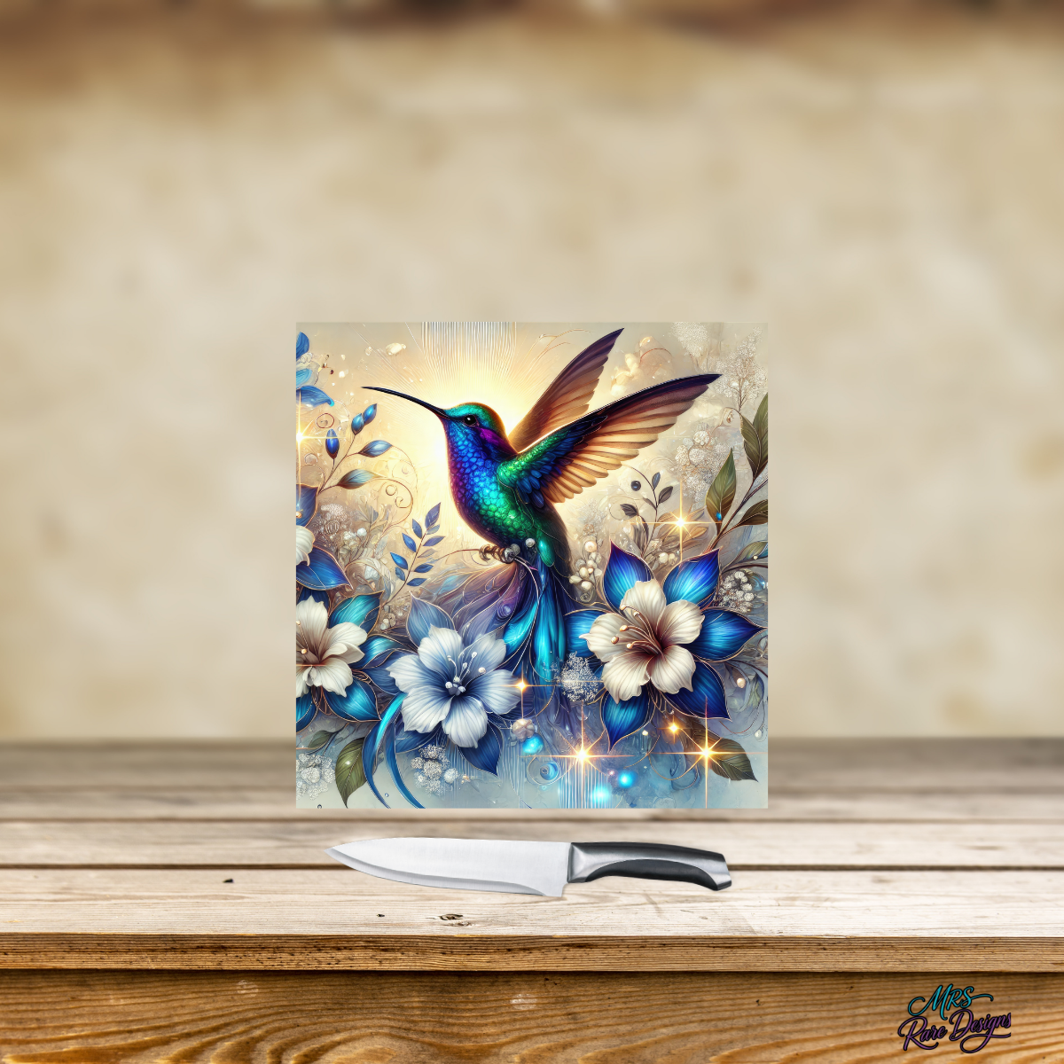 "Hummingbird's Grace" Square Glass Cutting Board