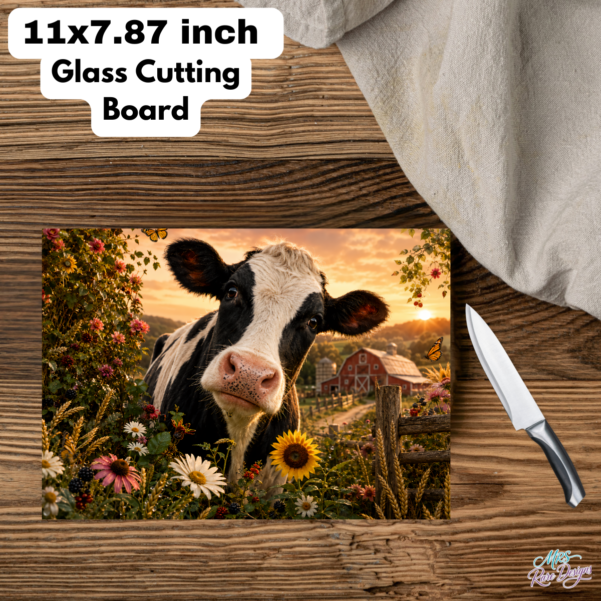 "Golden Pasture" 11x7.87" Glass Cutting Board