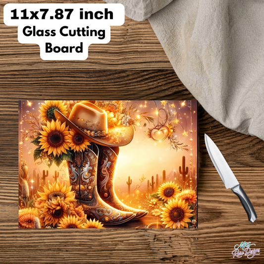 Sunflower Sunset Rectangle Glass Cutting Board