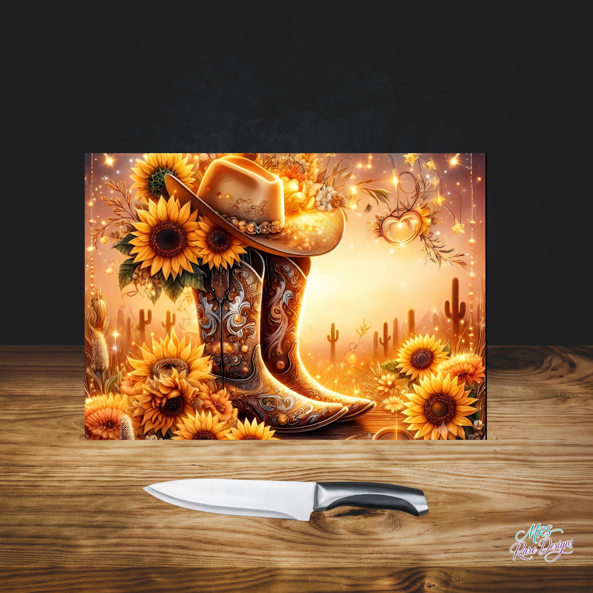 Sunflower Sunset Rectangle Glass Cutting Board