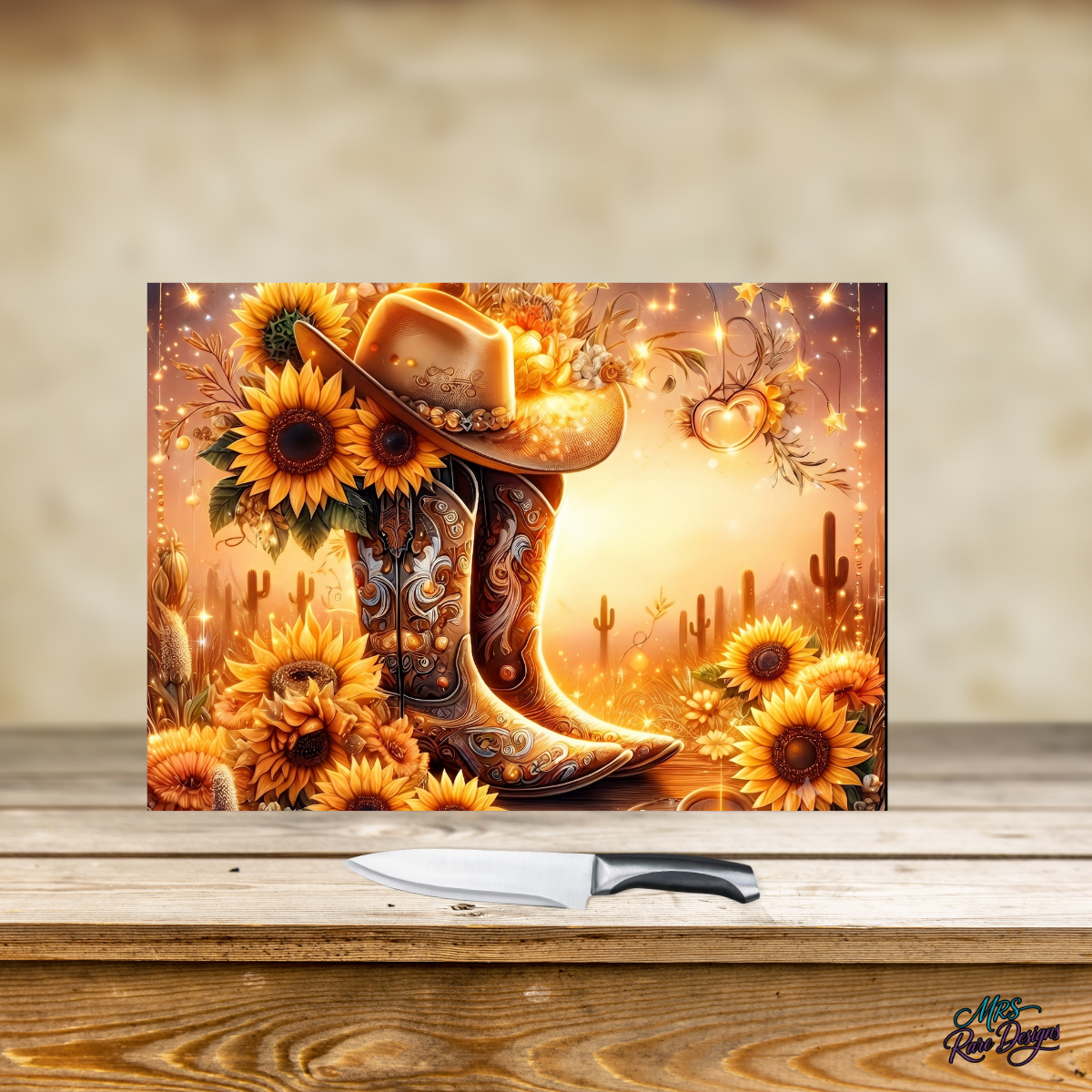 Sunflower Sunset Rectangle Glass Cutting Board