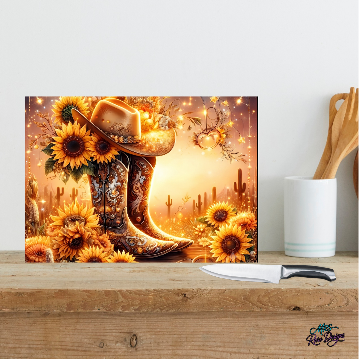 Sunflower Sunset Rectangle Glass Cutting Board