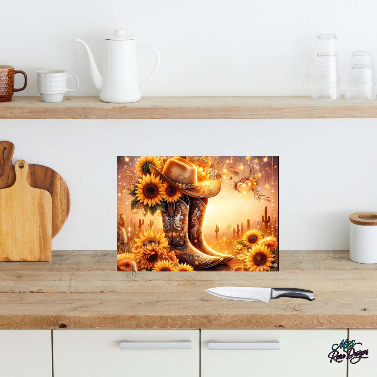 Sunflower Sunset Rectangle Glass Cutting Board