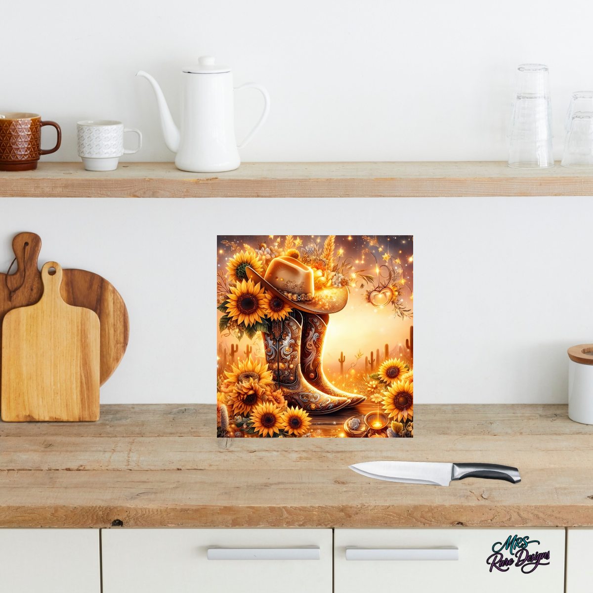 Sunflower & Spurs Glass Cutting Board