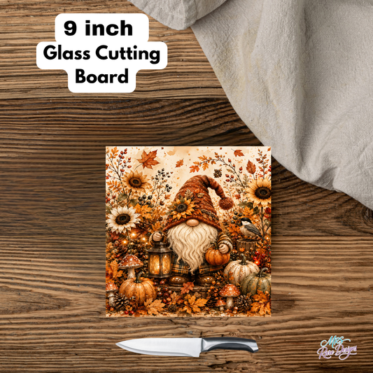 Harvest Lantern Gnome Square Glass Cutting Board