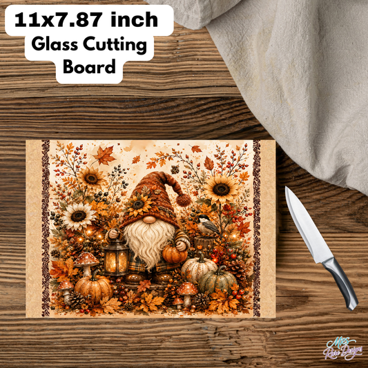 Harvest Lantern Gnome Glass Cutting Board