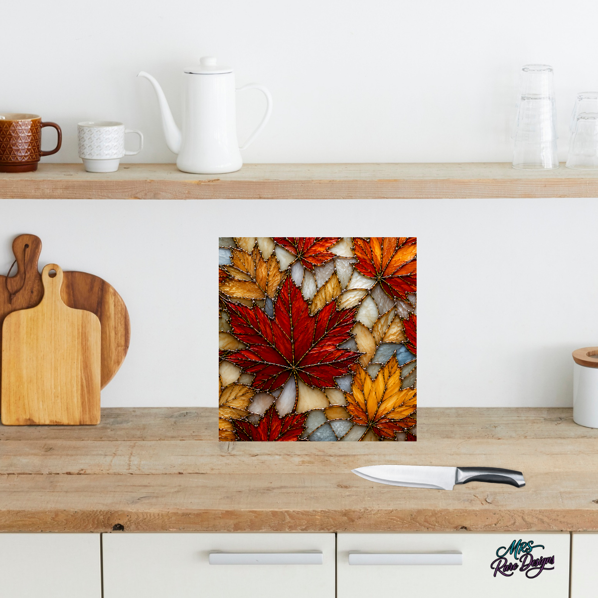 Harvest Stained Glass Autumn Maple Leaf 9-Inch Glass Cutting Board