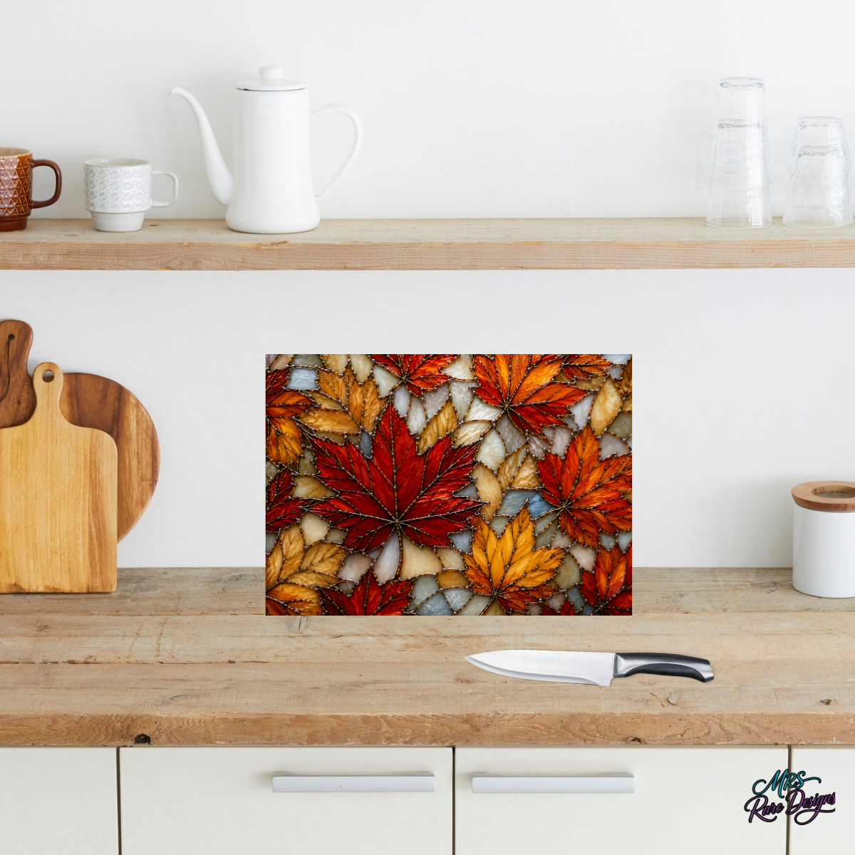 Autumn Mosaic Maple Leaf Tempered Glass Cutting Board