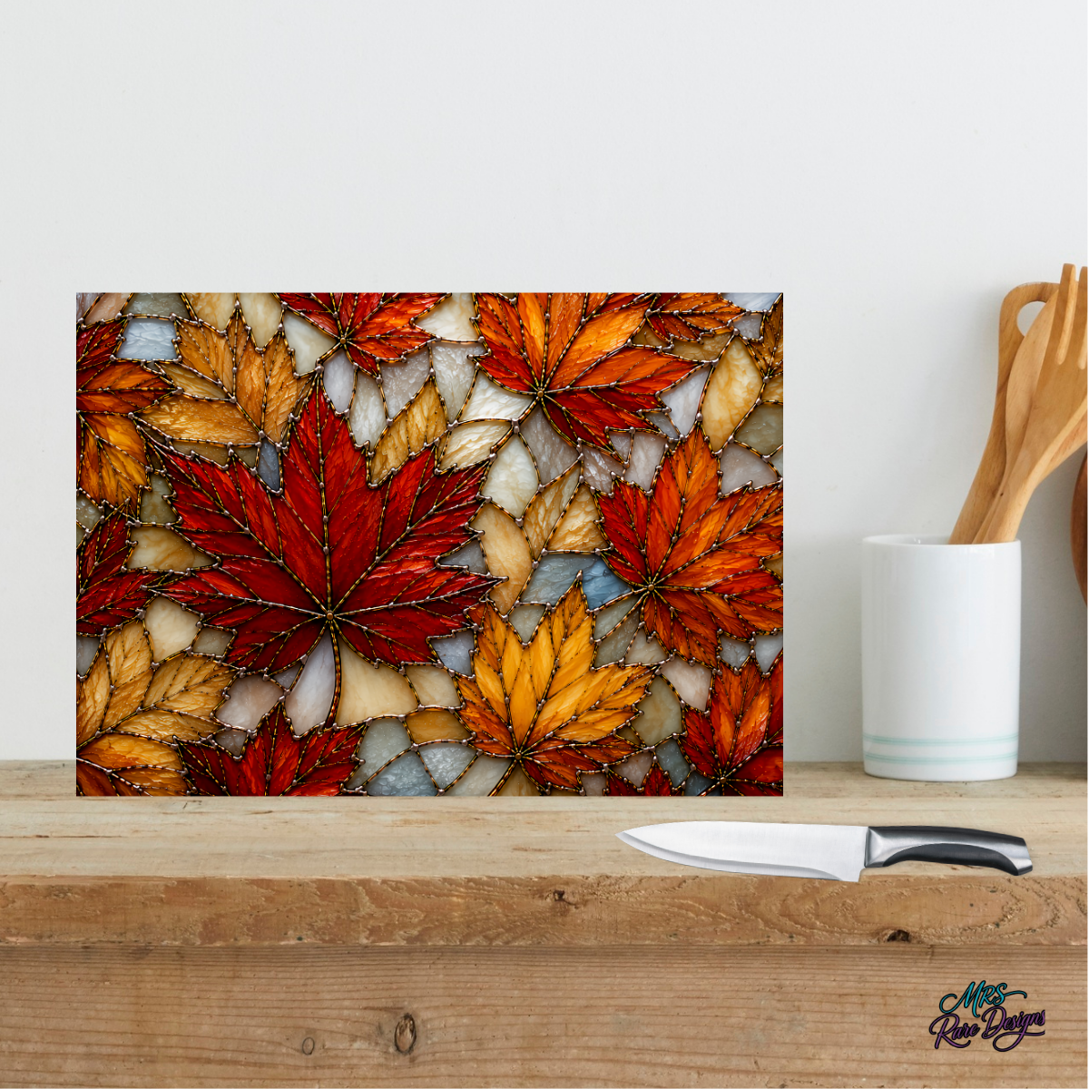 Autumn Mosaic Maple Leaf Tempered Glass Cutting Board