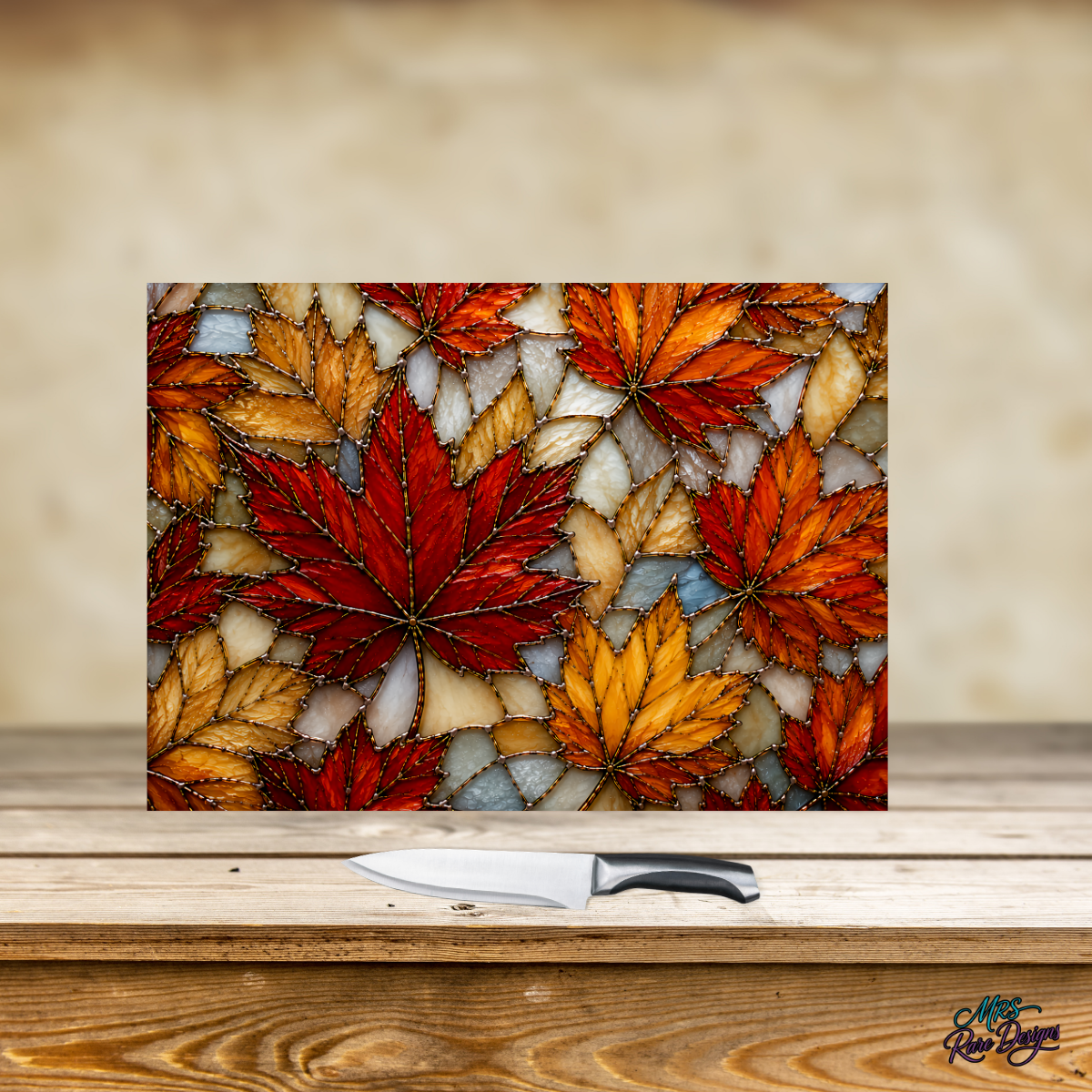 Autumn Mosaic Maple Leaf Tempered Glass Cutting Board