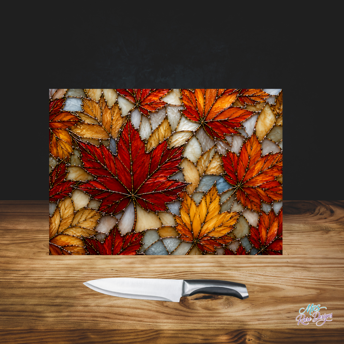 Autumn Mosaic Maple Leaf Tempered Glass Cutting Board
