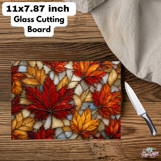 Autumn Mosaic Maple Leaf Tempered Glass Cutting Board