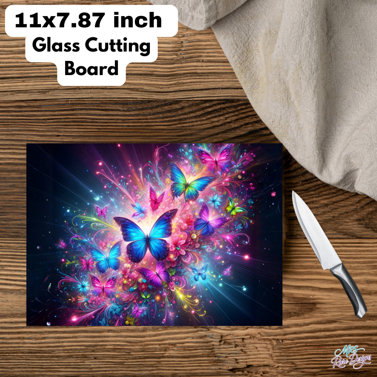 "Midnight Bloom" Butterfly Glass Cutting Board